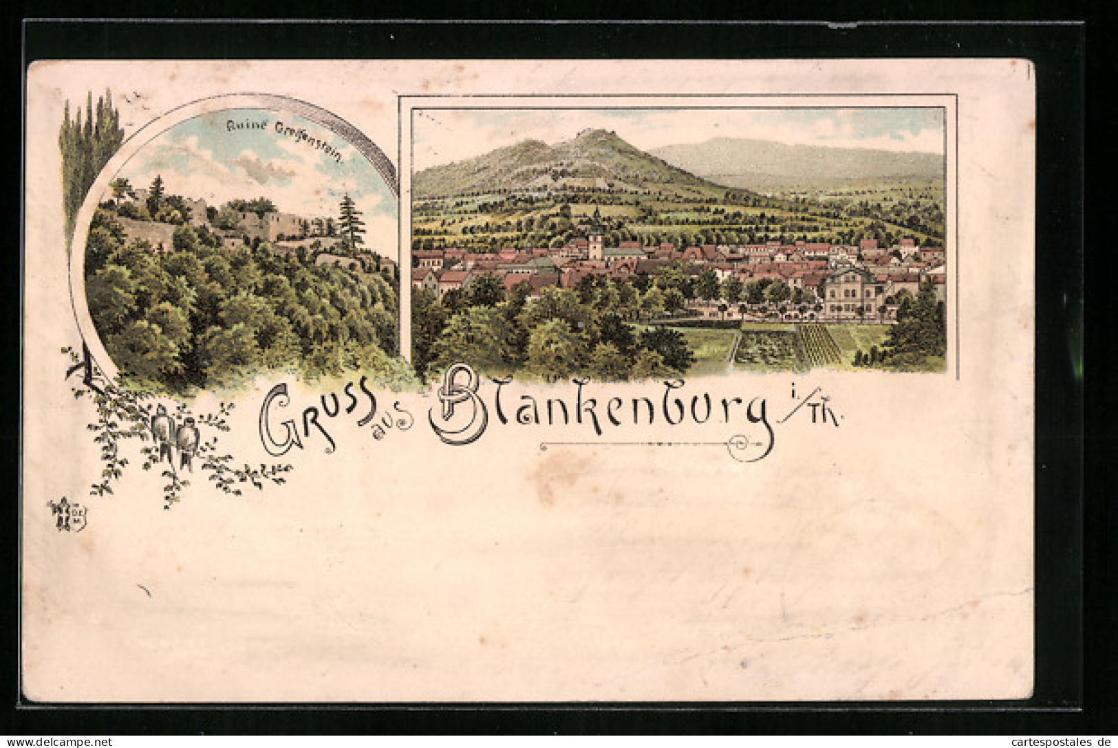 Lithographie Blankenburg I. Th., Generalansicht, Blick Auf Die Ruine Greifenstein  - Bad Blankenburg