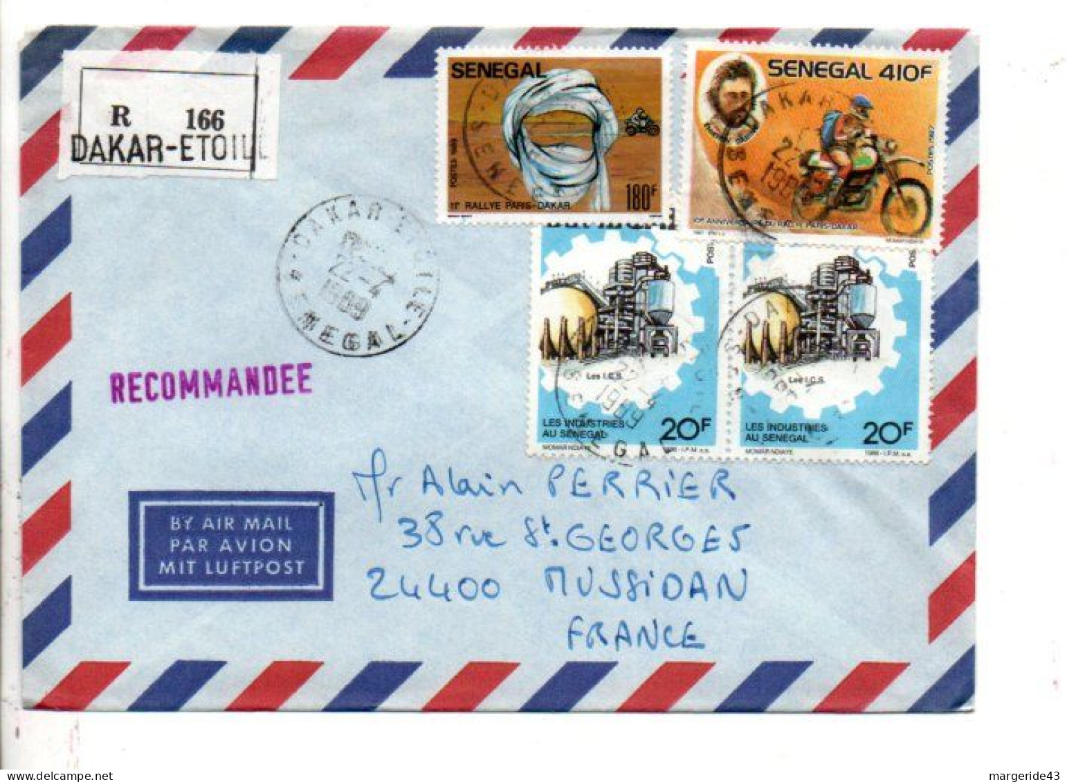 SENEGAL AFFRANCHISSEMENT COMPOSE SUR  LETTRE RECOMMANDEE DE DAKAR ETOILE POUR LA FRANCE 1969 - Senegal (1960-...)