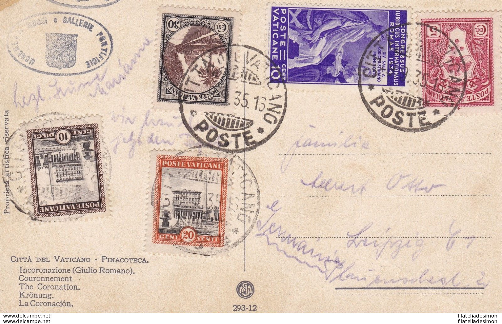 1935 Vaticano , N. 42 + Altri Valori Su Cartolina Per Leipzig - FDC