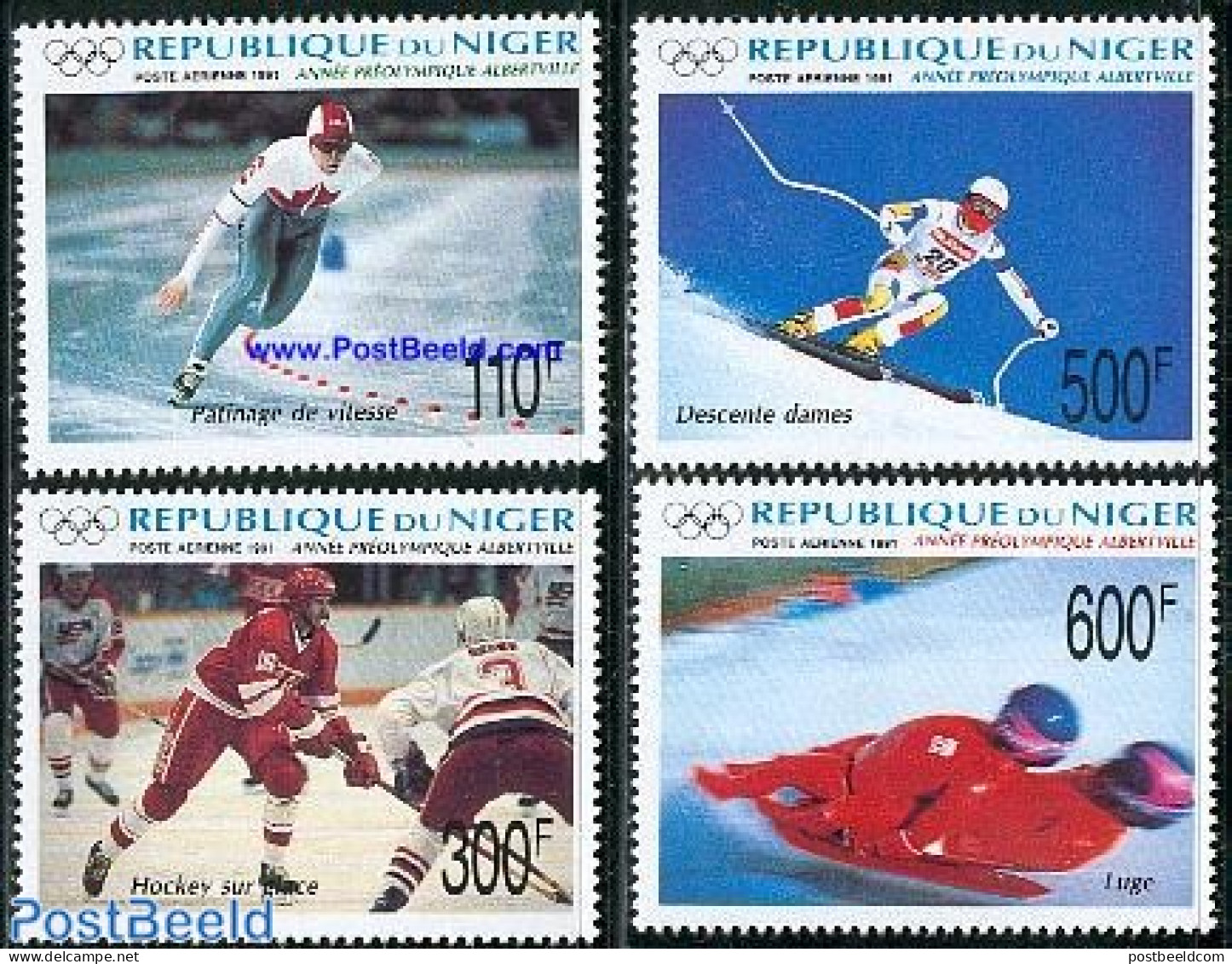 Niger 1991 Preolympic Year 4v, Mint NH, Sport - Ice Hockey - Olympic Winter Games - Skating - Skiing - Jockey (sobre Hielo)