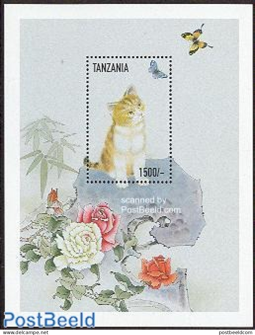 Tanzania 1999 Cat & Butterfly S/s, Mint NH, Nature - Butterflies - Cats - Tanzania (1964-...)