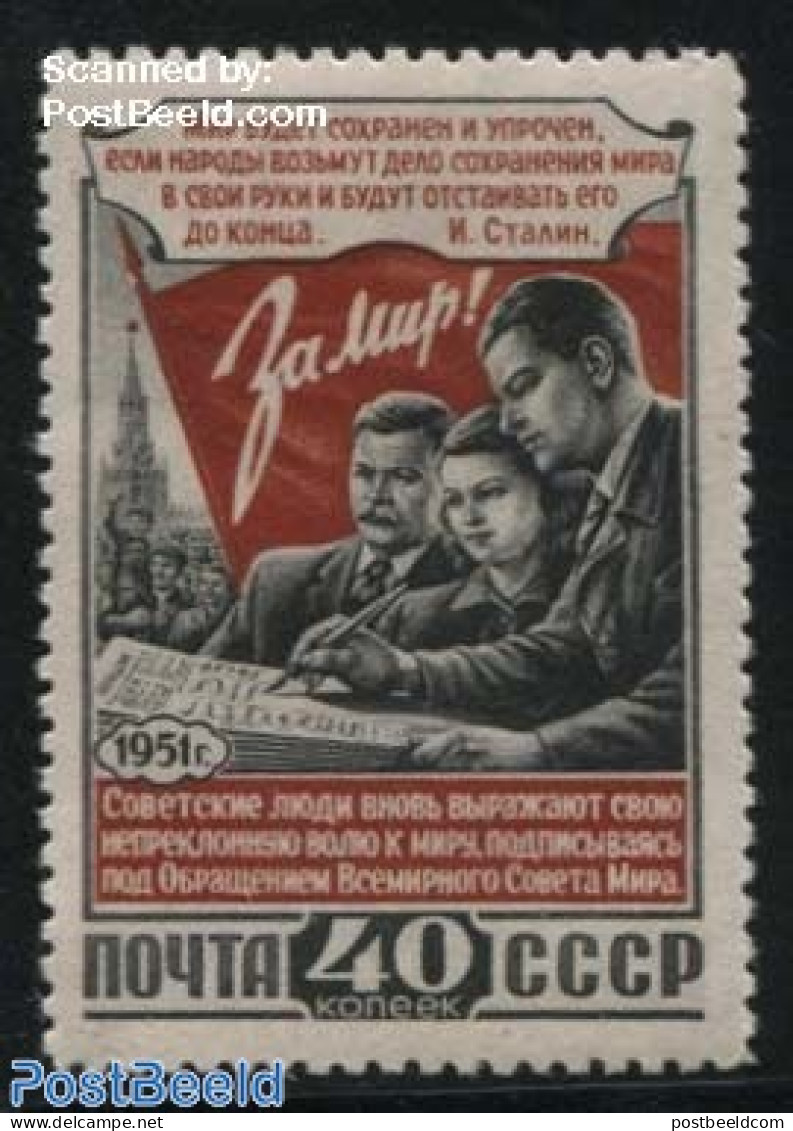 Russia, Soviet Union 1951 Soviet Peace Conference 1v, Mint NH, History - Peace - Unused Stamps