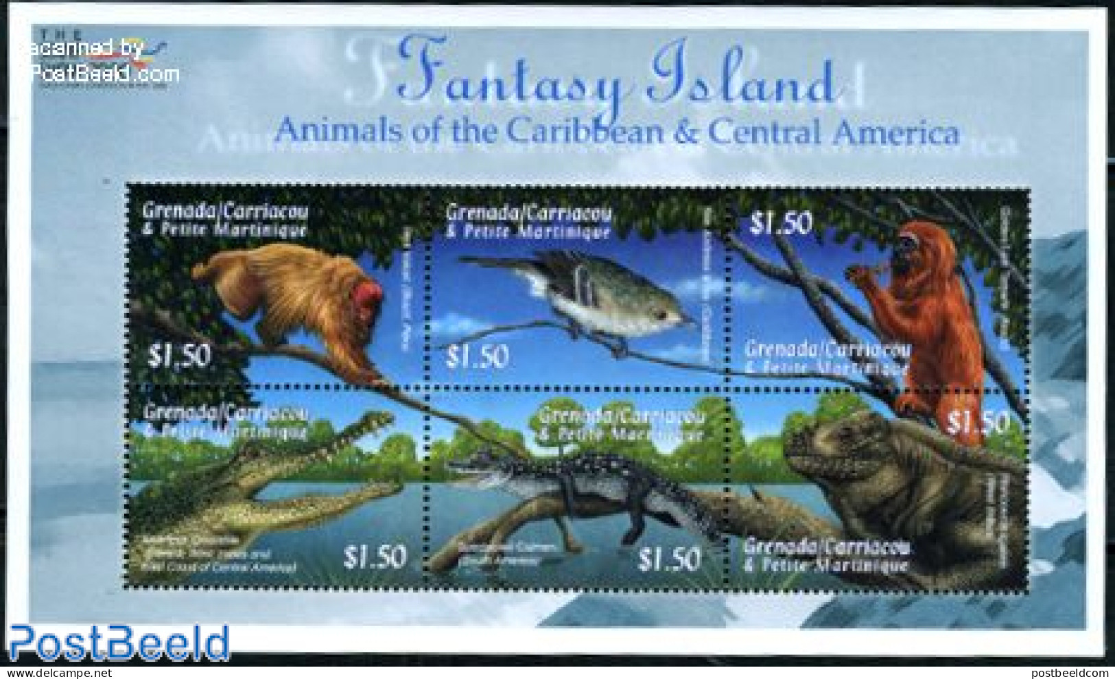 Grenada Grenadines 2000 Stamp Show, Animals 6v M/s, Mint NH, Nature - Animals (others & Mixed) - Birds - Crocodiles - .. - Grenada (1974-...)