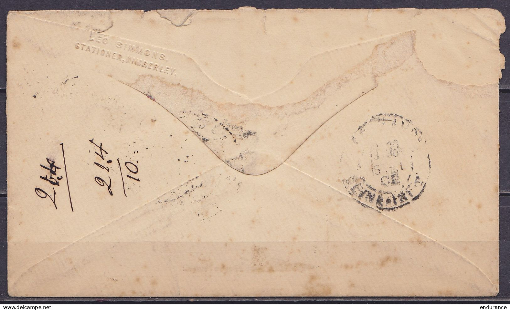 Cape Of Good Hope - L. Affr. 2½d Càd KIMBERLEY /DEC 22 1901 Pour LE HAVRE - Cachet Censure "PASSED CENSOR /W.ELTON Major - Cap De Bonne Espérance (1853-1904)