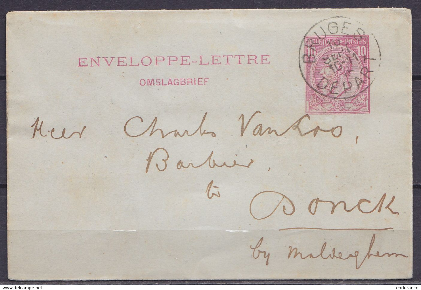 EP Enveloppe-lettre 10c Rose (N°46) Càd BRUGES /16 SEPT 1905 Pour DONCK (Donk-Maldegem) (au Dos: Càd Arrivée MALDEGEM) - Briefumschläge