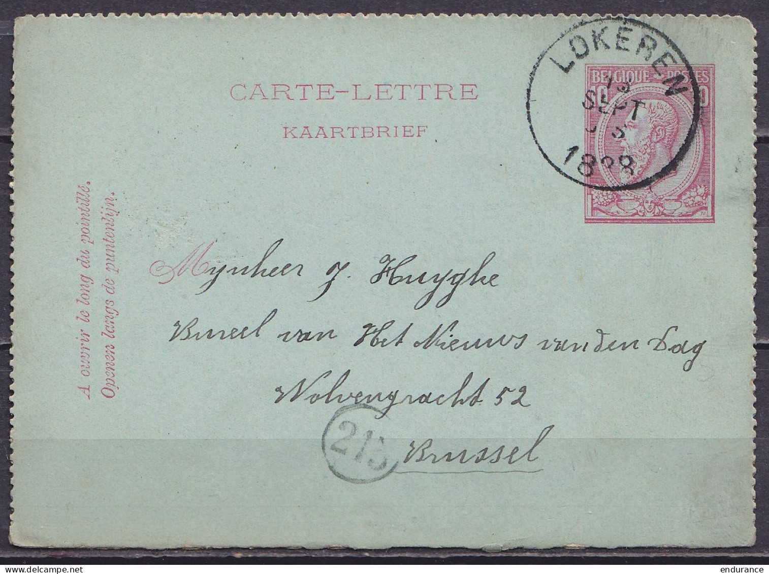EP Carte-lettre 10c Rose (N°46) Càd LOKEREN /13 SEPT 1888 Pour BRUSSEL (au Dos: Càd Arrivée BRUXELLES 1) - Letter-Cards