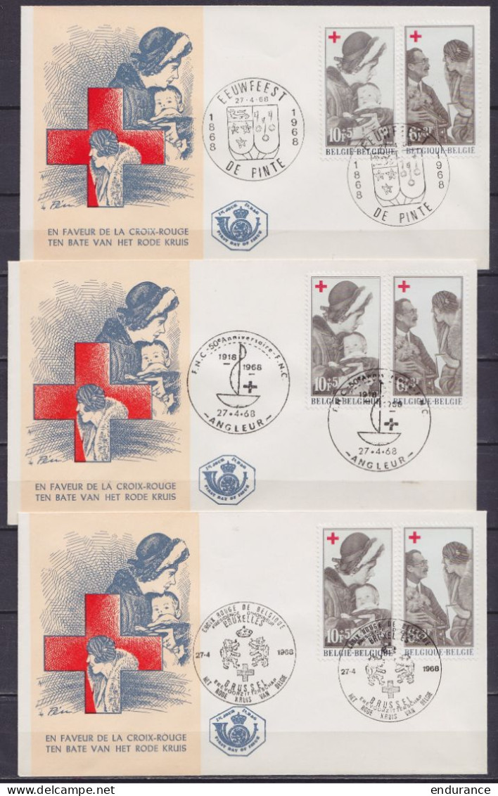 Série De 6 FDC Thème CROIX-ROUGE - 3x N°1454/55 1968  (Bruxelles, Angleur & De Pinte) + 3x N°1588 1971 (Bruxelles, Ieper - Cruz Roja