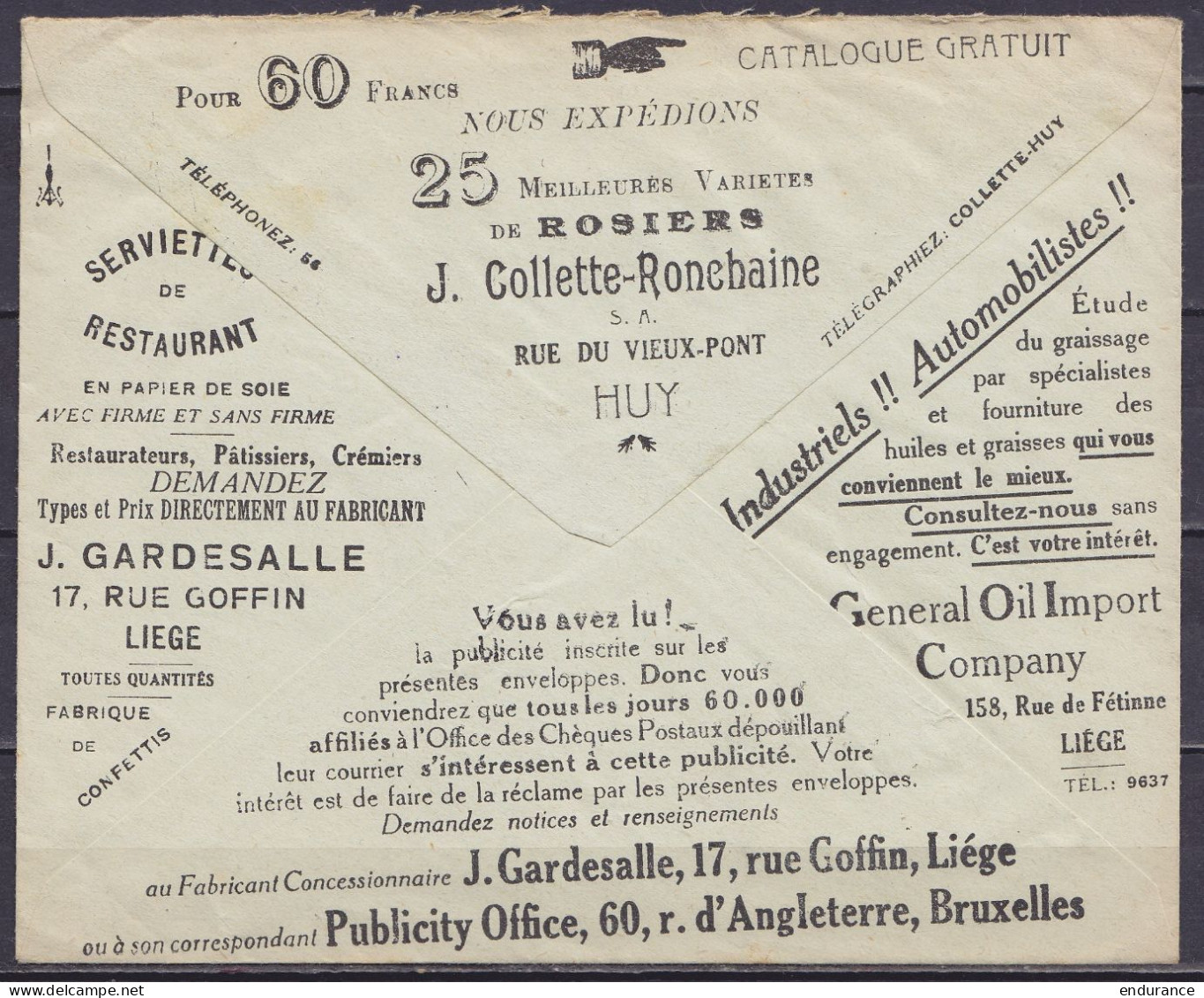 Env. "Office Des Chèques Postaux" Flam. BRUXELLES-CHEQUES /24.IV 1928 Pour BORGHEROUT (au Dos: Pubs General Oil Import C - Sonstige & Ohne Zuordnung