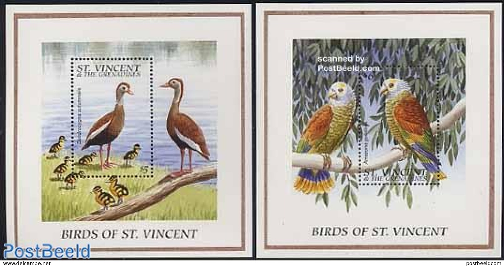 Saint Vincent 1996 Birds 2 S/s, Mint NH, Nature - Birds - Parrots - St.Vincent (1979-...)