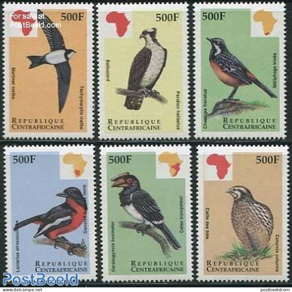 Central Africa 1999 African Birds 6v, Mint NH, Nature - Birds - Central African Republic