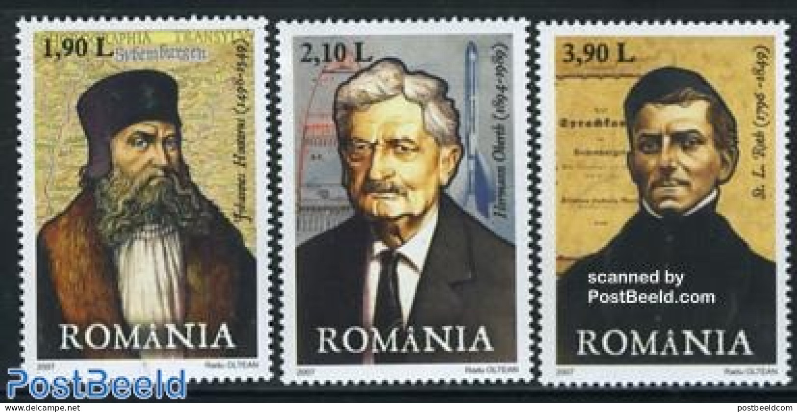 Romania 2007 German Personalities In Romania 3v, Mint NH, History - Transport - Various - Germans - Space Exploration .. - Ongebruikt