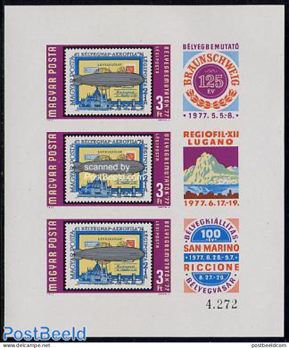 Hungary 1977 Zeppelin M/s Imperforated, Mint NH, Transport - Philately - Zeppelins - Unused Stamps