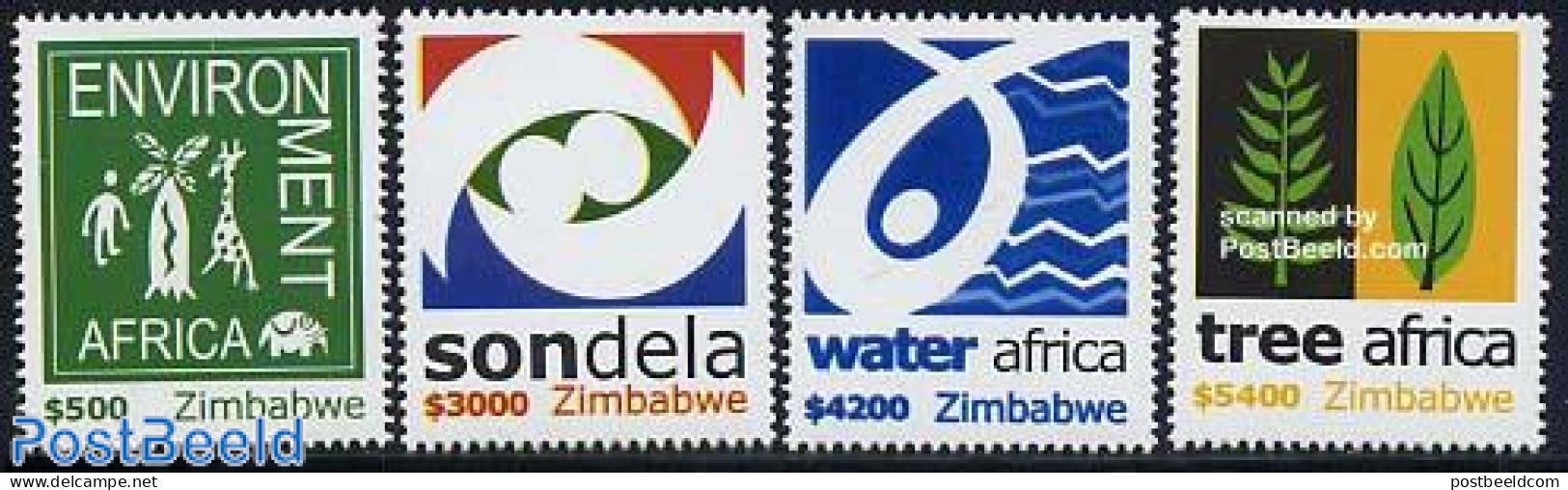 Zimbabwe 2004 Environment Protection 4v, Mint NH, Nature - Elephants - Environment - Giraffe - Water, Dams & Falls - Umweltschutz Und Klima