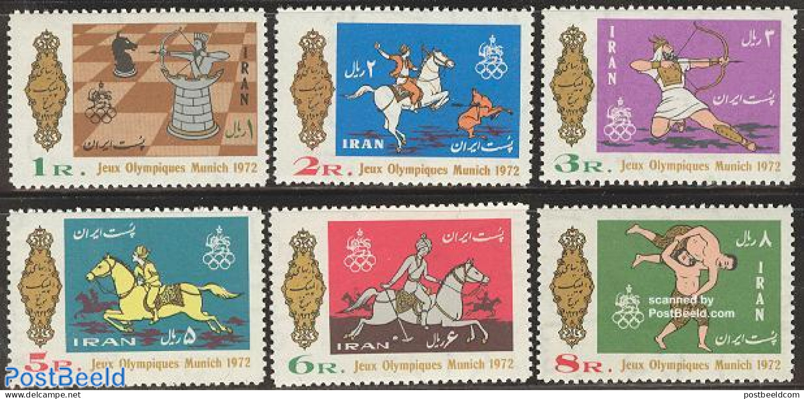 Iran/Persia 1972 Olympic Games Munich 6v, Mint NH, Nature - Sport - Horses - Chess - Olympic Games - Shooting Sports - Schach