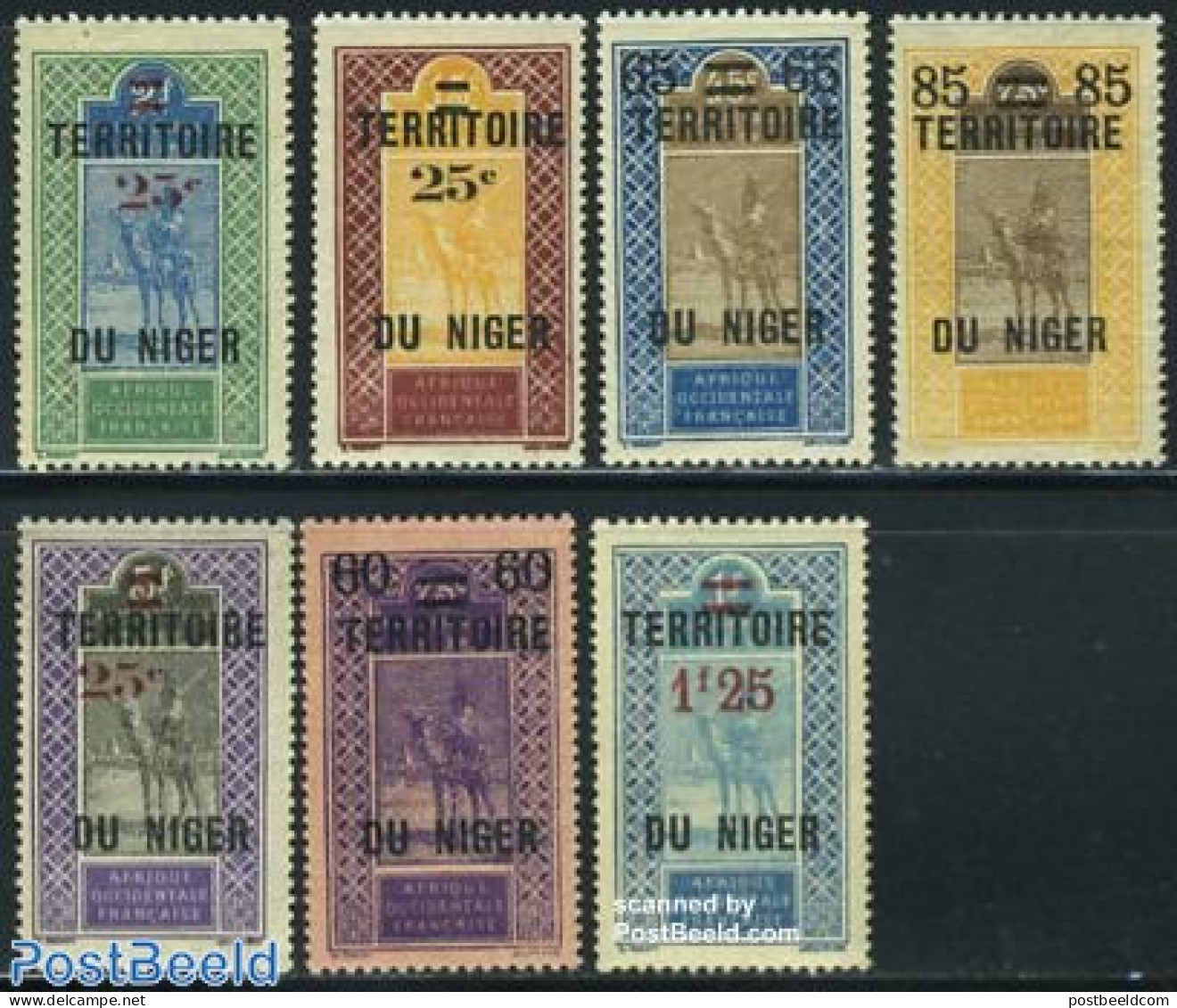 Niger 1922 Overprints 7v, Unused (hinged), Nature - Camels - Niger (1960-...)