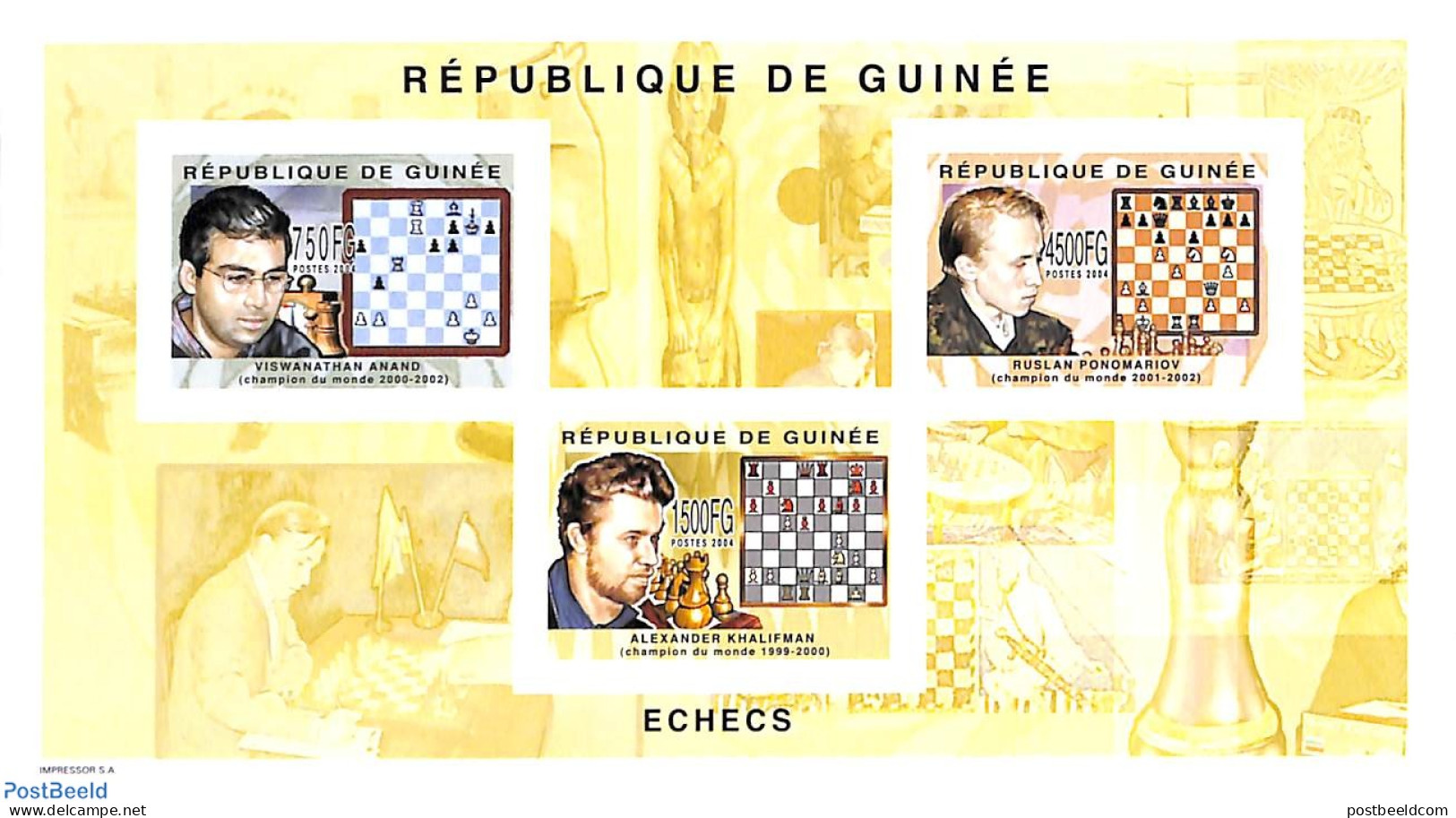 Guinea, Republic 2004 Chess 3v M/s, Imperforated, Mint NH, Chess - Schach