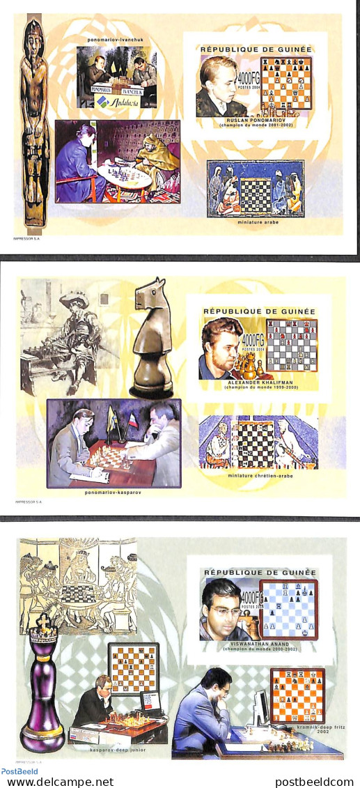 Guinea, Republic 2004 Chess 3 S/s, Imperforated, Mint NH, Sport - Chess - Ajedrez