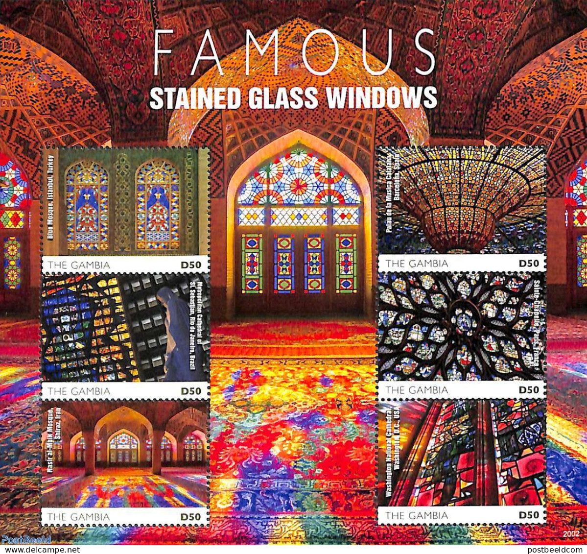 Gambia 2020 Famous Staned Glass Windows 6v M/s, Mint NH, Art - Stained Glass And Windows - Vetri & Vetrate