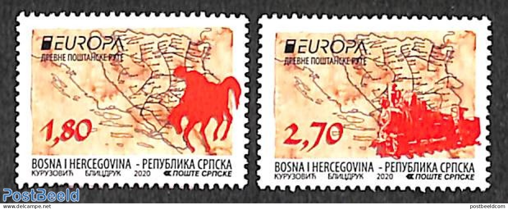 Bosnia Herzegovina - Serbian Adm. 2020 Europa, Old Postal Roads 2v, Mint NH, History - Nature - Transport - Various - .. - Post