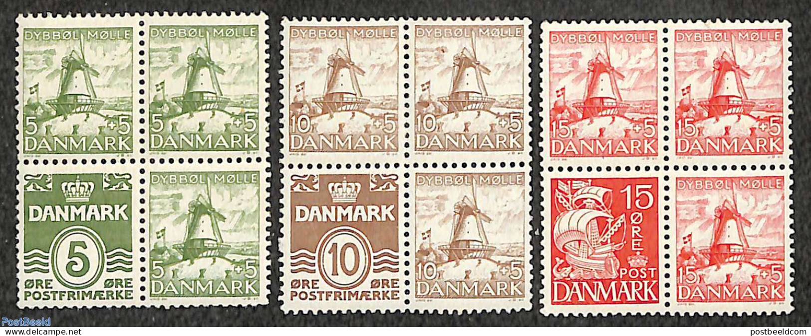 Denmark 1937 Hanssen Fund 3 Booklet Panes, Unused (hinged), Various - Mills (Wind & Water) - Unused Stamps