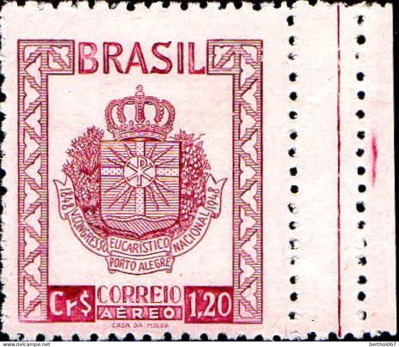 Brésil Avion N** Yv: 58 Mi:734 V.Congresso Eucaristico Nacional Armoiries Bord De Feuille - Airmail