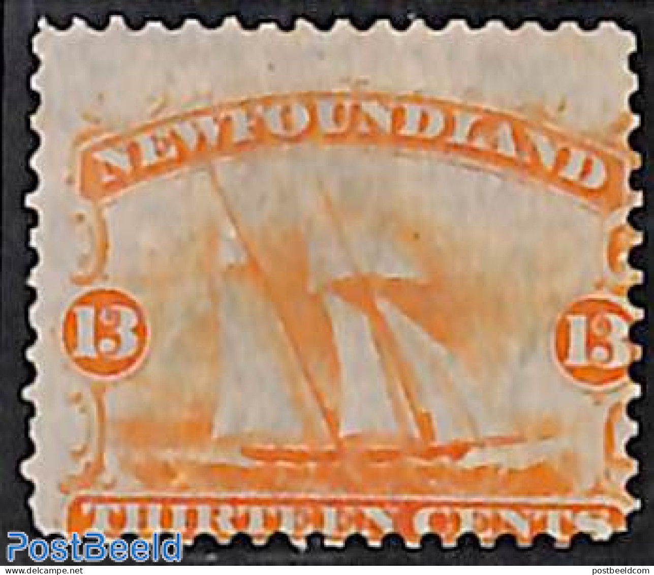 Newfoundland 1866 13c, Ship, Unused Without Gum, Unused (hinged), Transport - Ships And Boats - Ships