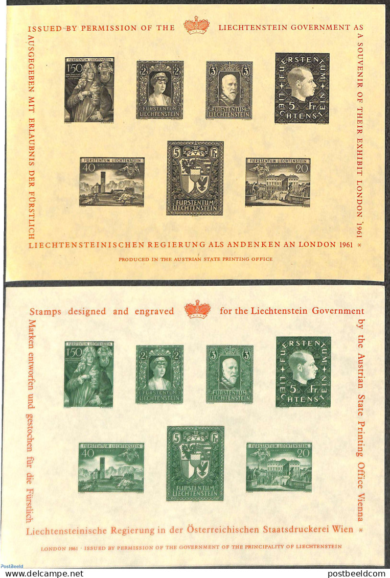 Liechtenstein 1961 London Exposition Sheets (black And Green), No Postal Value, Mint NH, Stamps On Stamps - Nuovi