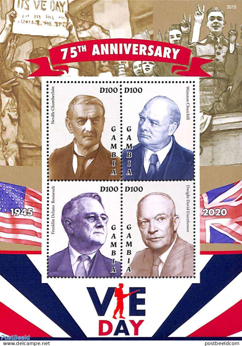 Gambia 2020 VE Day 4v M/s, Mint NH, History - American Presidents - Churchill - Politicians - World War II - Sir Winston Churchill