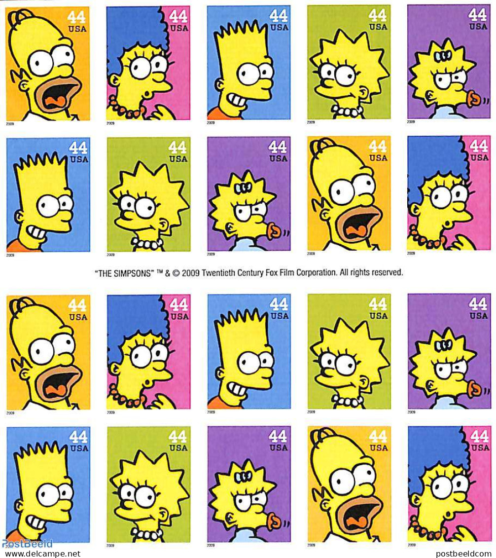 United States Of America 2009 The Simpsons M/s S-a, Mint NH, Art - Comics (except Disney) - Unused Stamps