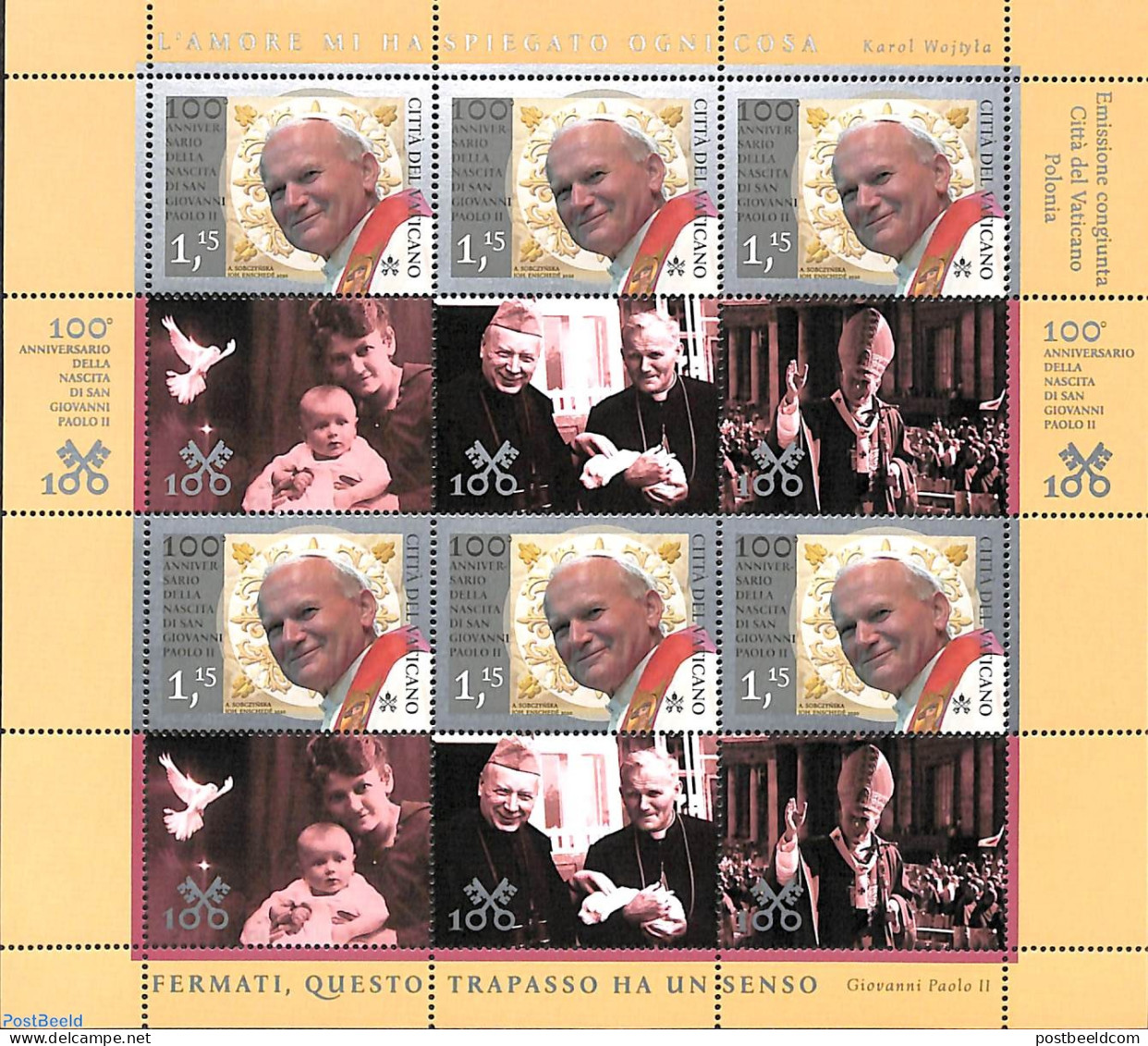 Vatican 2020 Pope John Paull II M/s, Joint Issue Poland, Mint NH, Religion - Various - Pope - Joint Issues - Unused Stamps