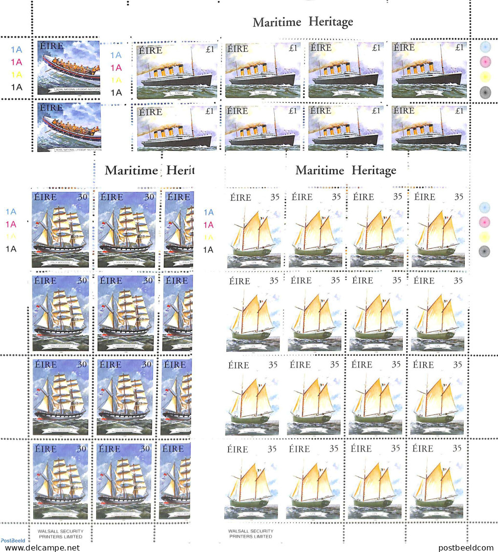 Ireland 1999 Maritime Heritage 4 M/s (=16 Sets), Mint NH, Transport - Ships And Boats - Nuovi