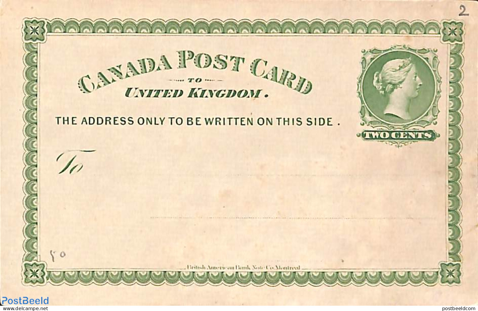 Canada 1877 Postcard 2c, Unused Postal Stationary - Briefe U. Dokumente