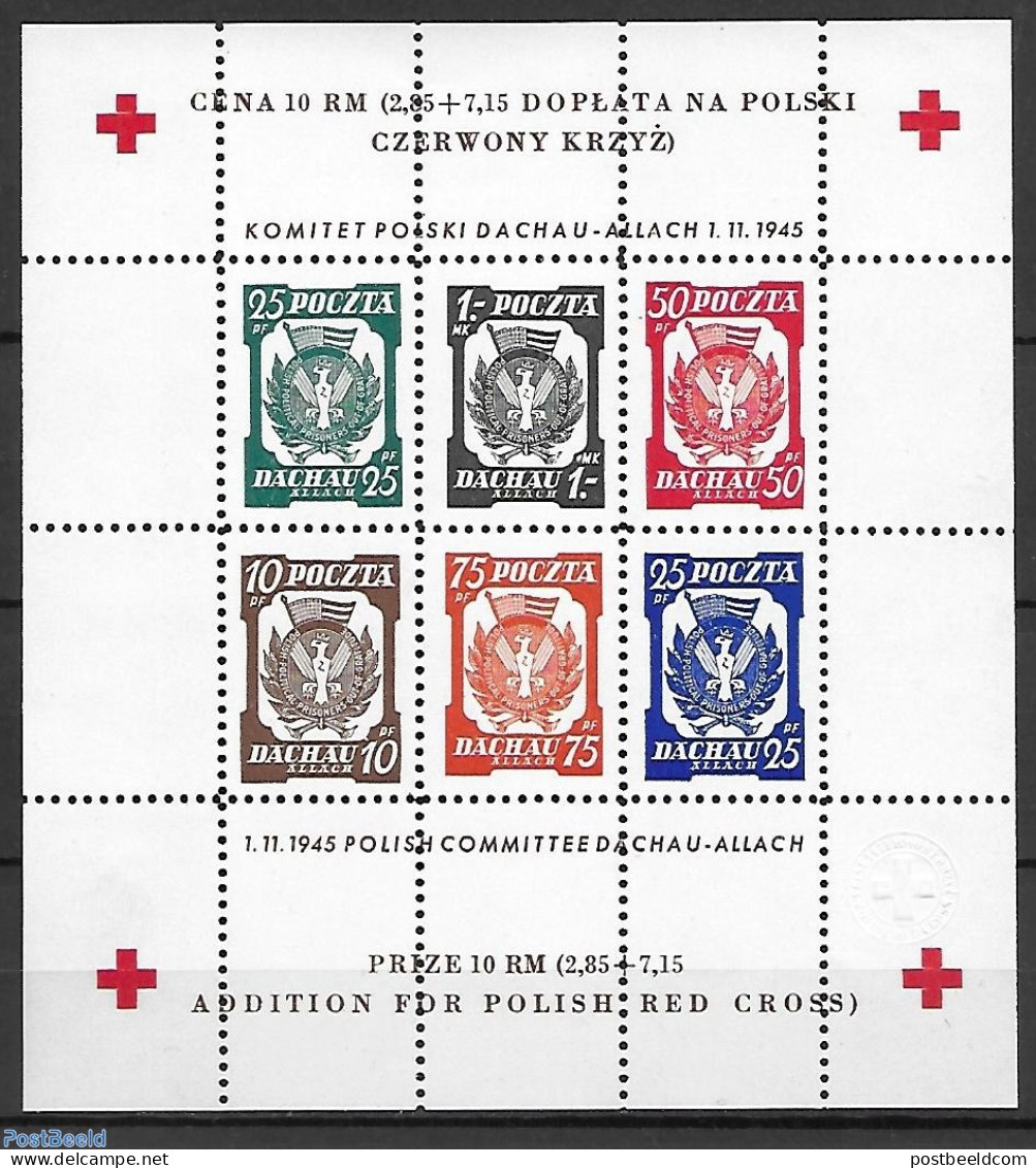 Poland 1945 Special Sheet, Mint NH, Health - History - Red Cross - World War II - Unused Stamps