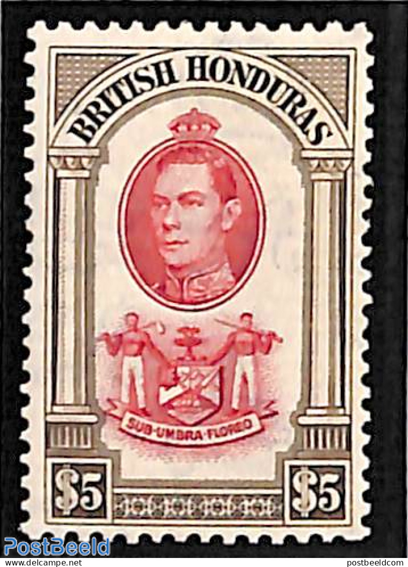 Belize/British Honduras 1938 $5, Stamp Out Of Set, Unused (hinged), History - Coat Of Arms - Honduras Britannique (...-1970)