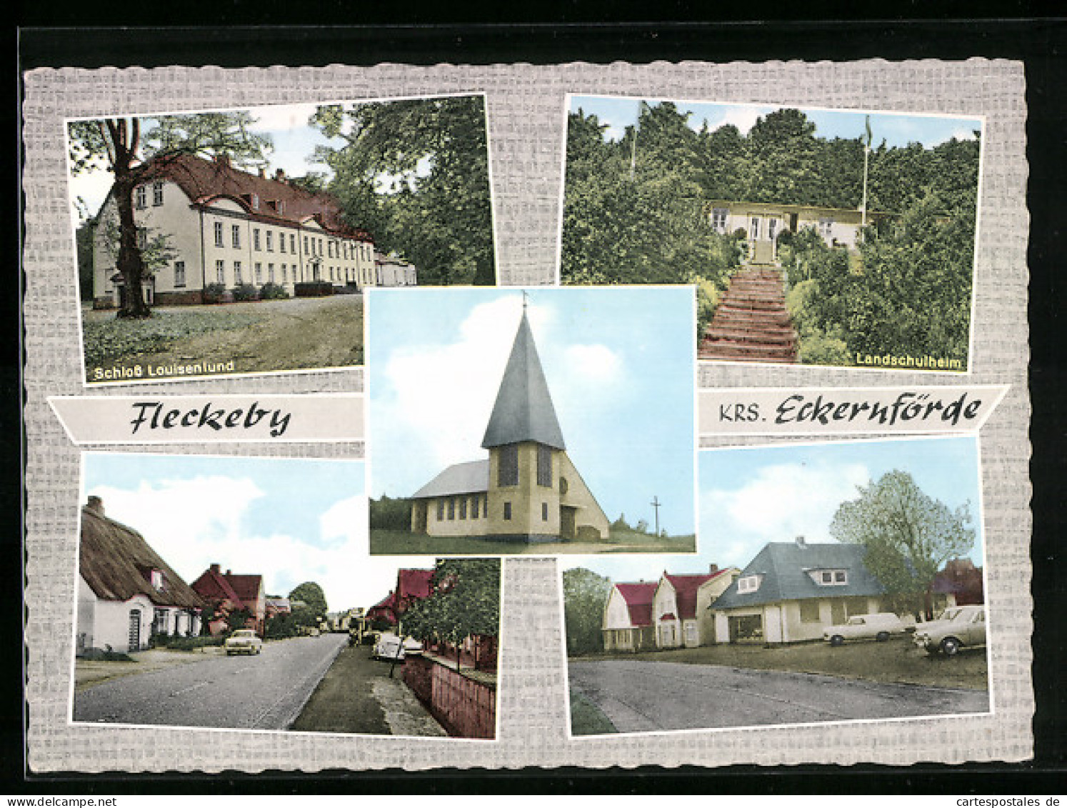 AK Fleckeby über Eckernförde, Schloss Louisenlund, Landschulheim, Kirche  - Eckernfoerde
