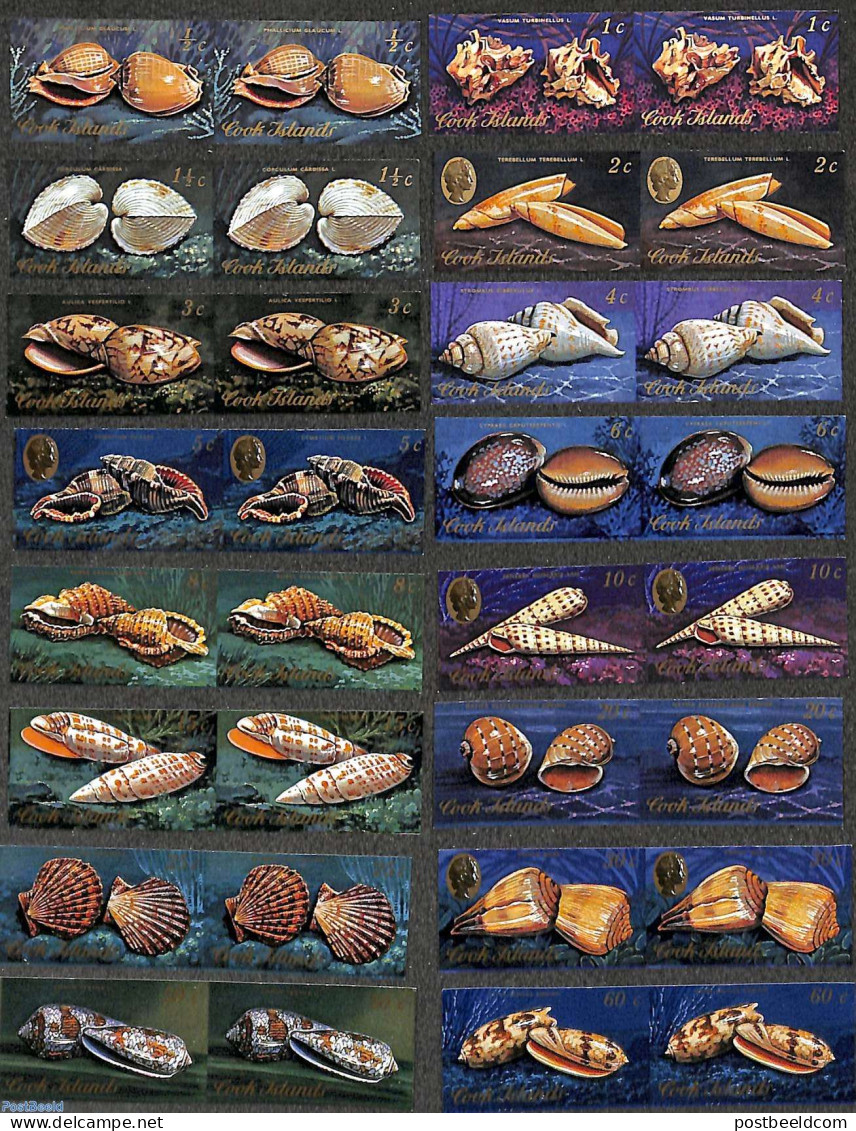 Cook Islands 1974 Shells 16 Imperforated Pairs, Mint NH, Nature - Shells & Crustaceans - Marine Life