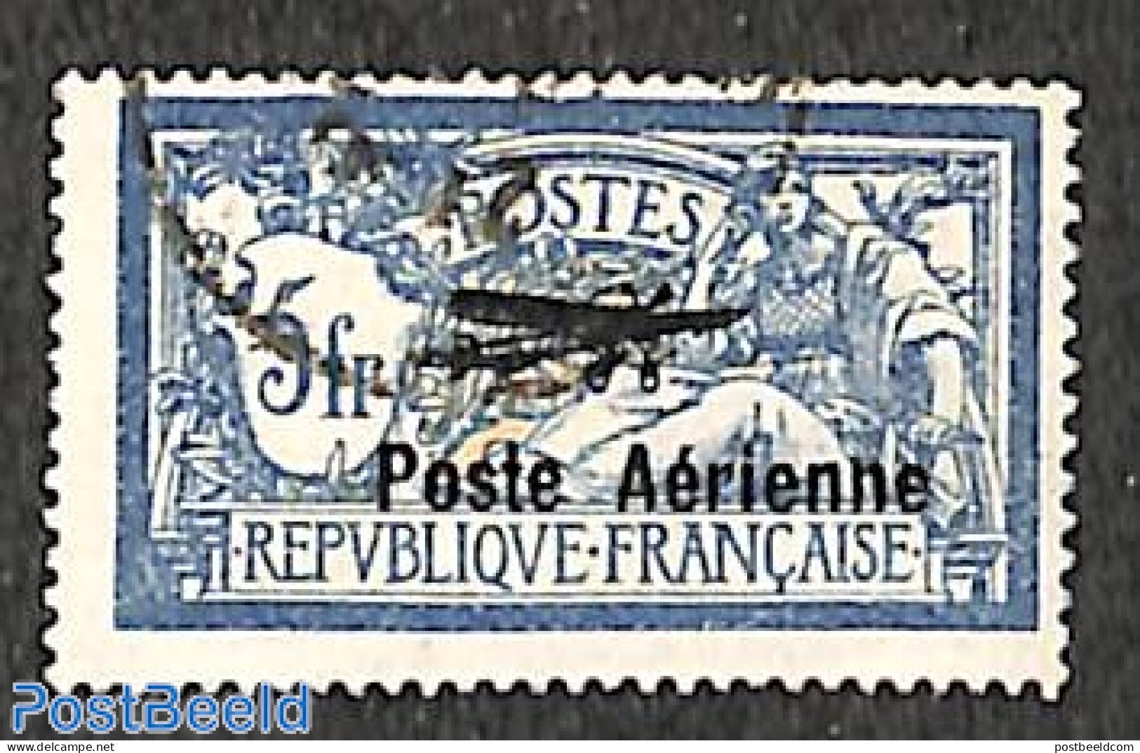 France 1927 5fr, Airmail Overprint, Used, Used Stamps, Transport - Aircraft & Aviation - Oblitérés