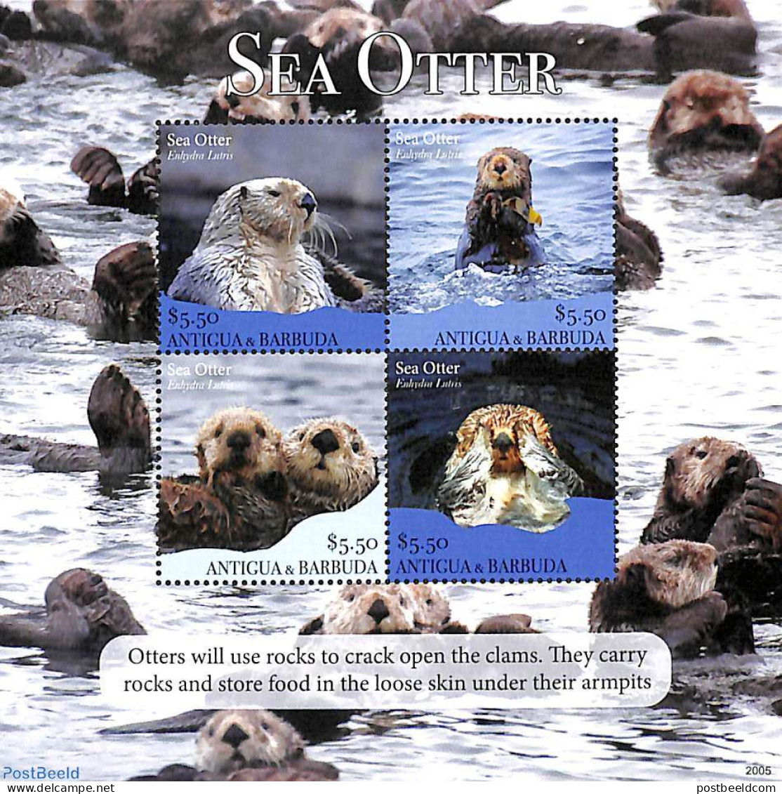 Antigua & Barbuda 2020 Sea Otter 4v M/s, Mint NH, Nature - Animals (others & Mixed) - Wild Mammals - Antigua Y Barbuda (1981-...)