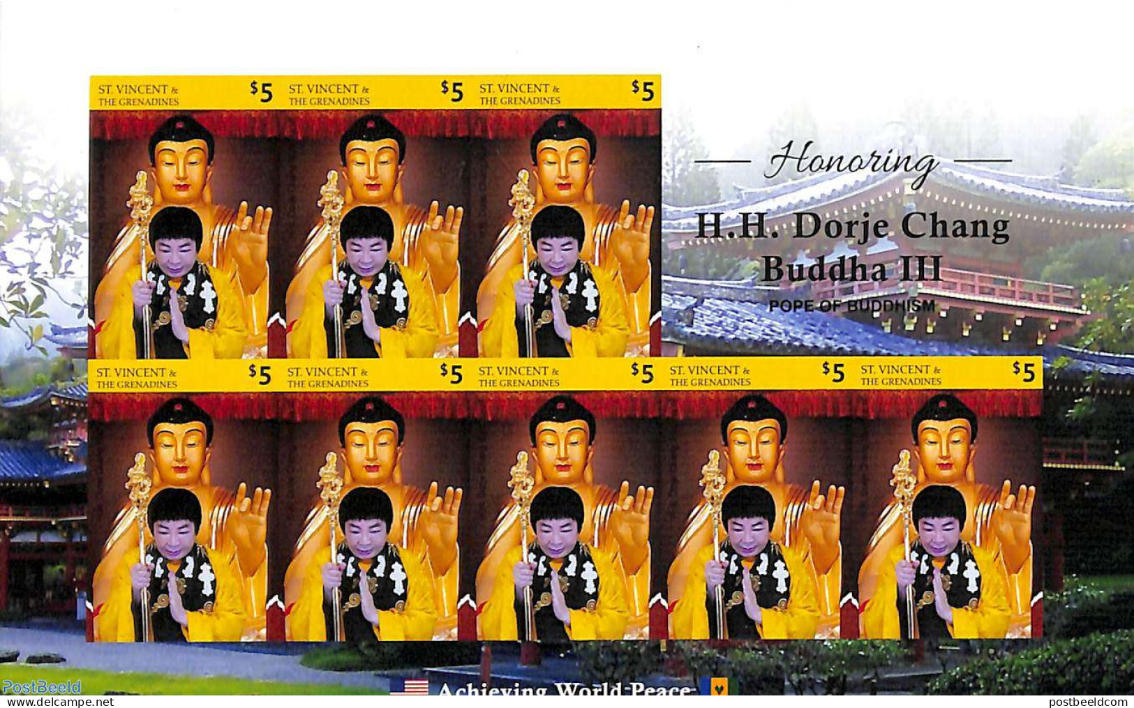 Saint Vincent 2020 H.H. Dorje Chang Buddha III M/s Imperforated, Mint NH - St.Vincent (1979-...)