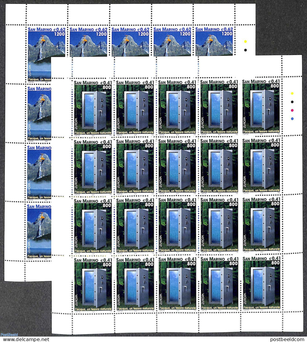 San Marino 2001 Europa 2 M/s, Mint NH, History - Nature - Europa (cept) - Water, Dams & Falls - Unused Stamps