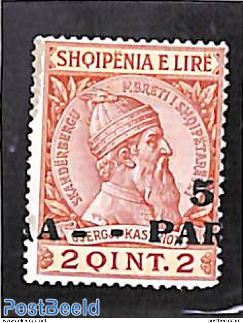 Albania 1914 5p On 2q, Moved Overprint, Unused (hinged) - Albania