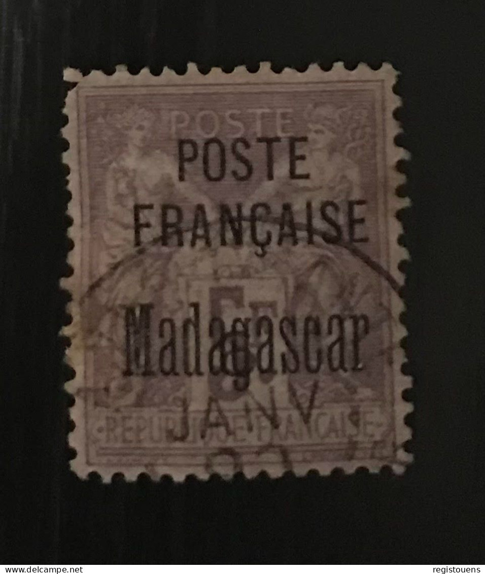 Timbre Oblitéré Madagascar 5 F. De 1895 - Gebruikt