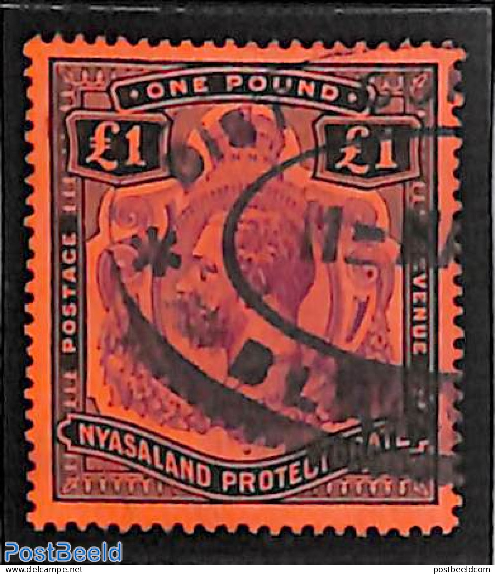 Nyasaland 1913 1 Pound, Used, Used Stamps - Nyassaland (1907-1953)
