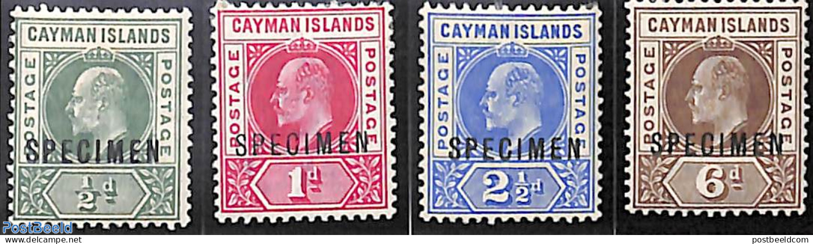 Cayman Islands 1901 Definitives, King Edward VII 4v, SPECIMEN, Unused (hinged) - Cayman (Isole)
