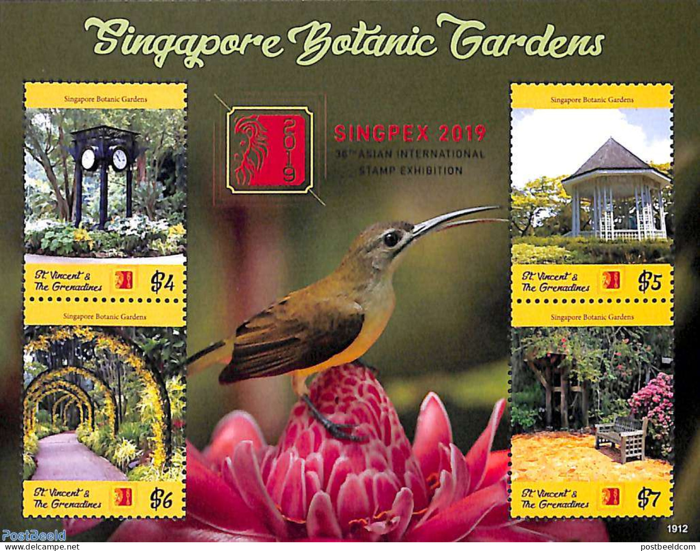 Saint Vincent 2019 Singapore Botanic Gardens 4v M/s, Mint NH, Nature - Birds - Gardens - St.Vincent (1979-...)