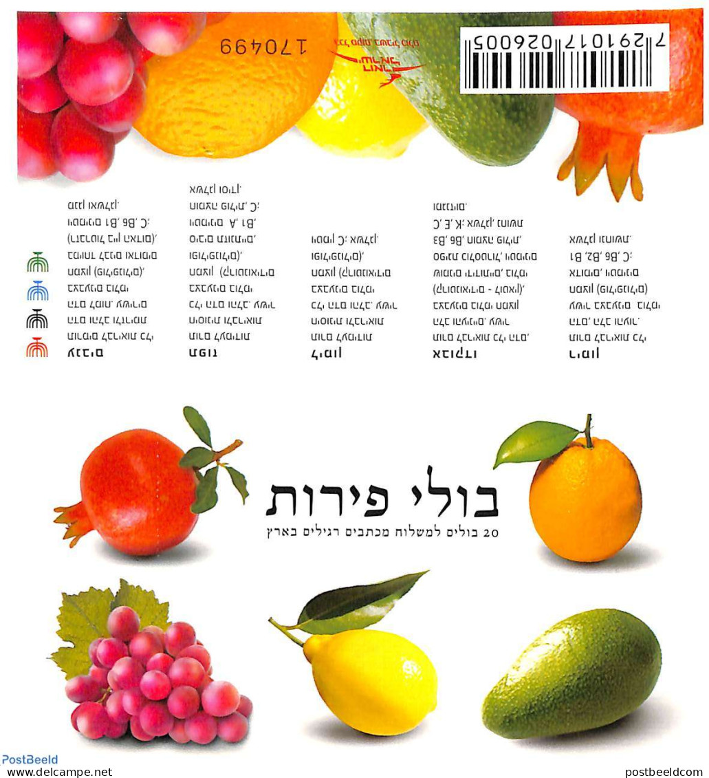 Israel 2009 Fruits Booklet With 4 Menorah's On Cover, Mint NH, Nature - Fruit - Stamp Booklets - Ungebraucht (mit Tabs)