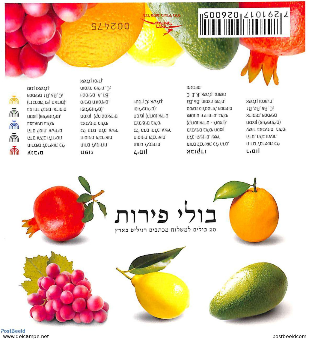 Israel 2009 Fruits Booklet With 5 Menorah's On Cover, Mint NH, Nature - Fruit - Stamp Booklets - Ungebraucht (mit Tabs)