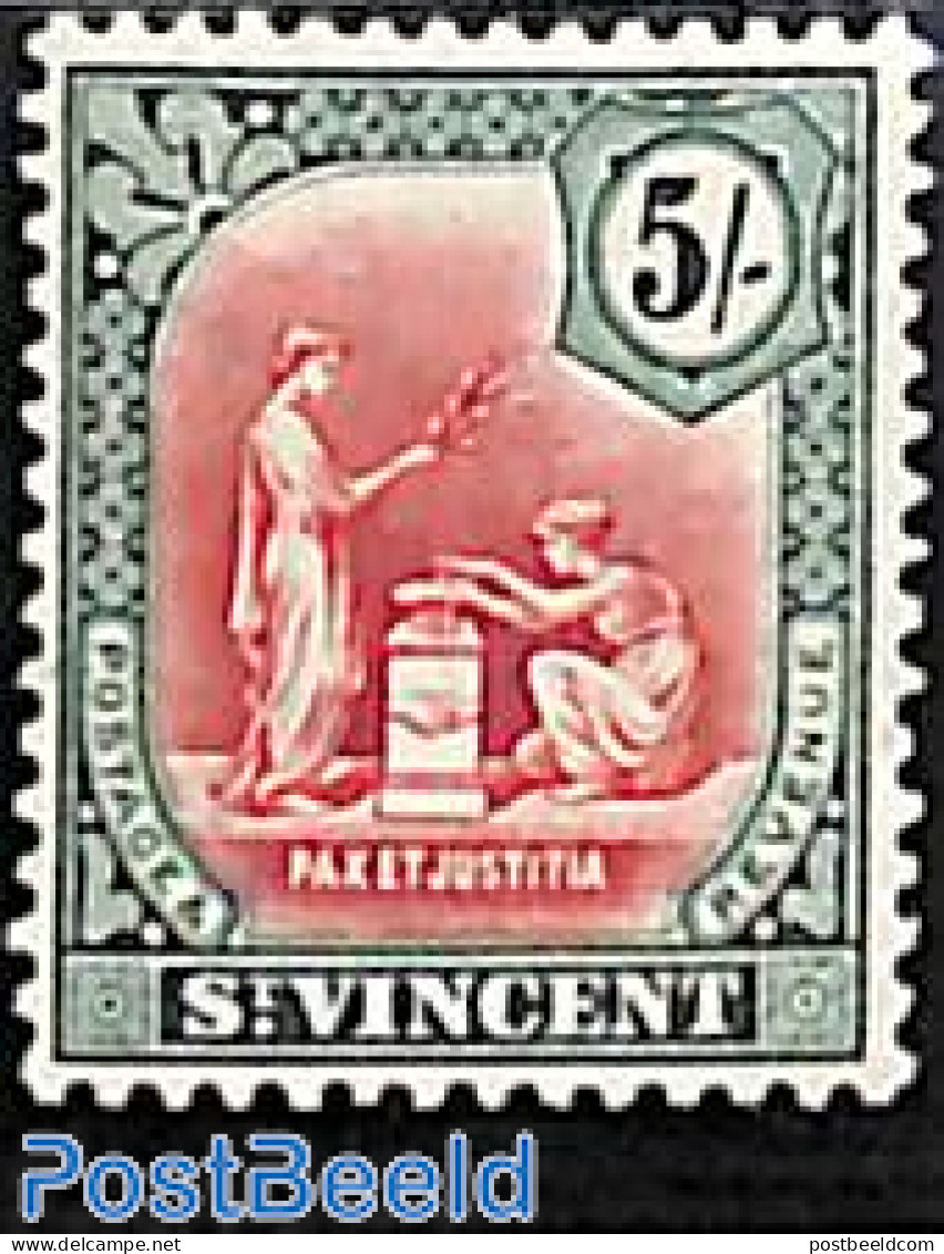 Saint Vincent 1909 5sh, WM Mult. Crown-CA, Stamp Out Of Set, Unused (hinged) - St.Vincent (1979-...)