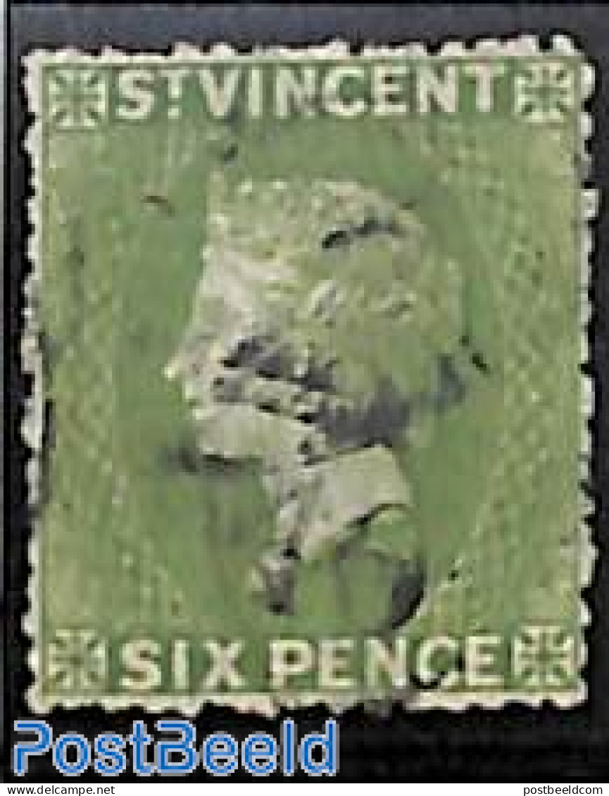 Saint Vincent 1871 6d, Yellowgreen, Perf, 15, Used, Used Stamps - St.Vincent (1979-...)