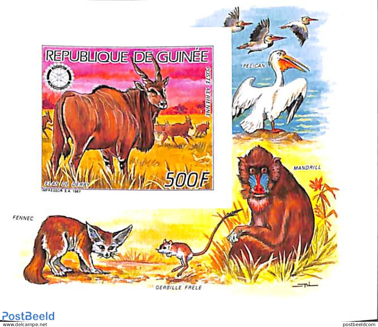 Guinea, Republic 1987 Rotary S/s, Imperforated, Mint NH, Nature - Various - Animals (others & Mixed) - Rotary - Rotary, Club Leones